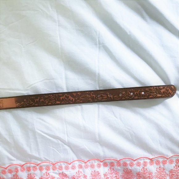 Vintage Western Leather Tooled Belt M, L, Kingston - Picture 7 of 9
